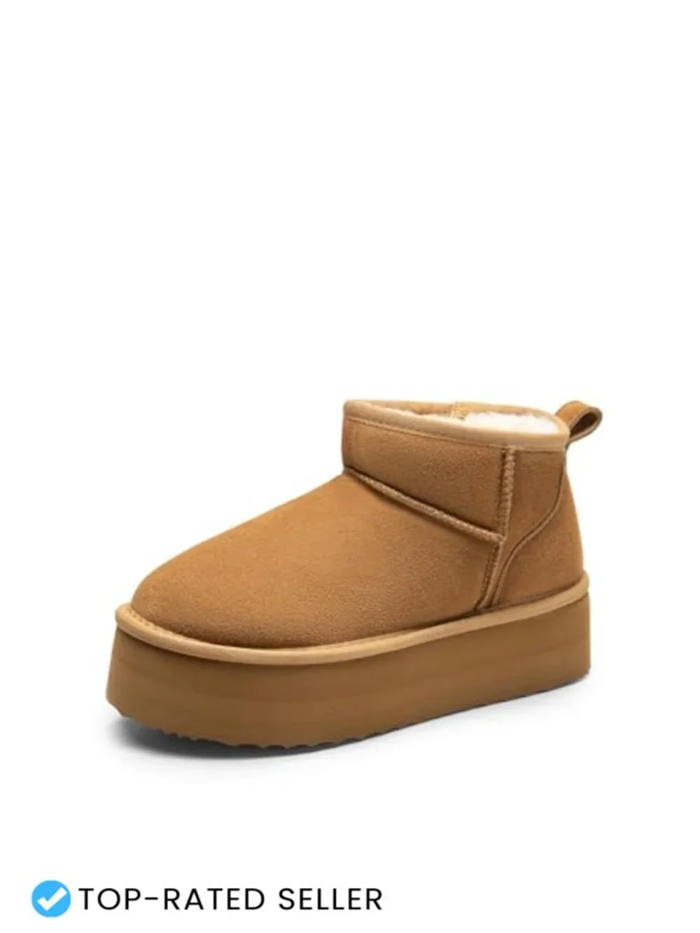 Women's Platform Snow Boots Suede Faux Fur Lining Memory Foam Comfort Winter